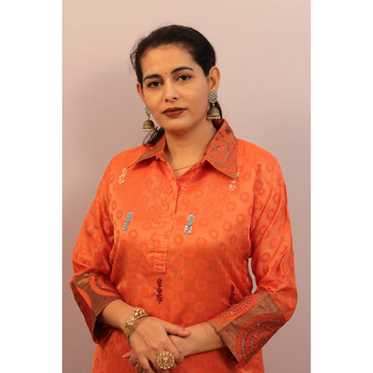 Yaami Orange Embroidered Co-ord Set