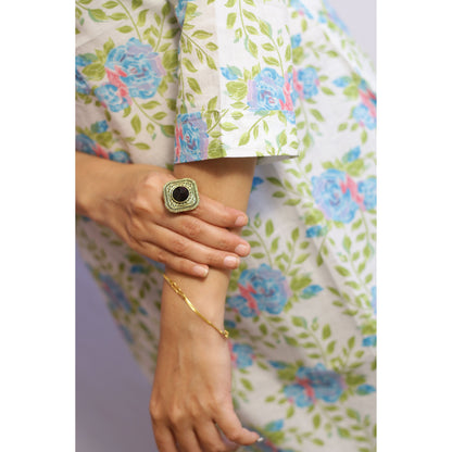 Green Floral Embroidered Kurti 