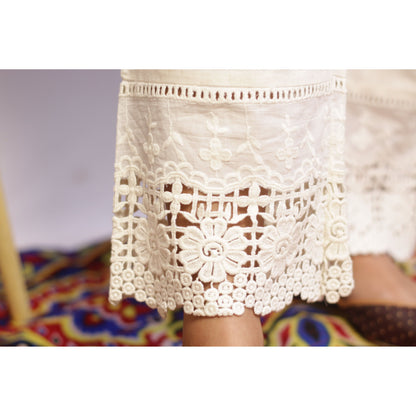 Embroidered Beige Cut Work Pant