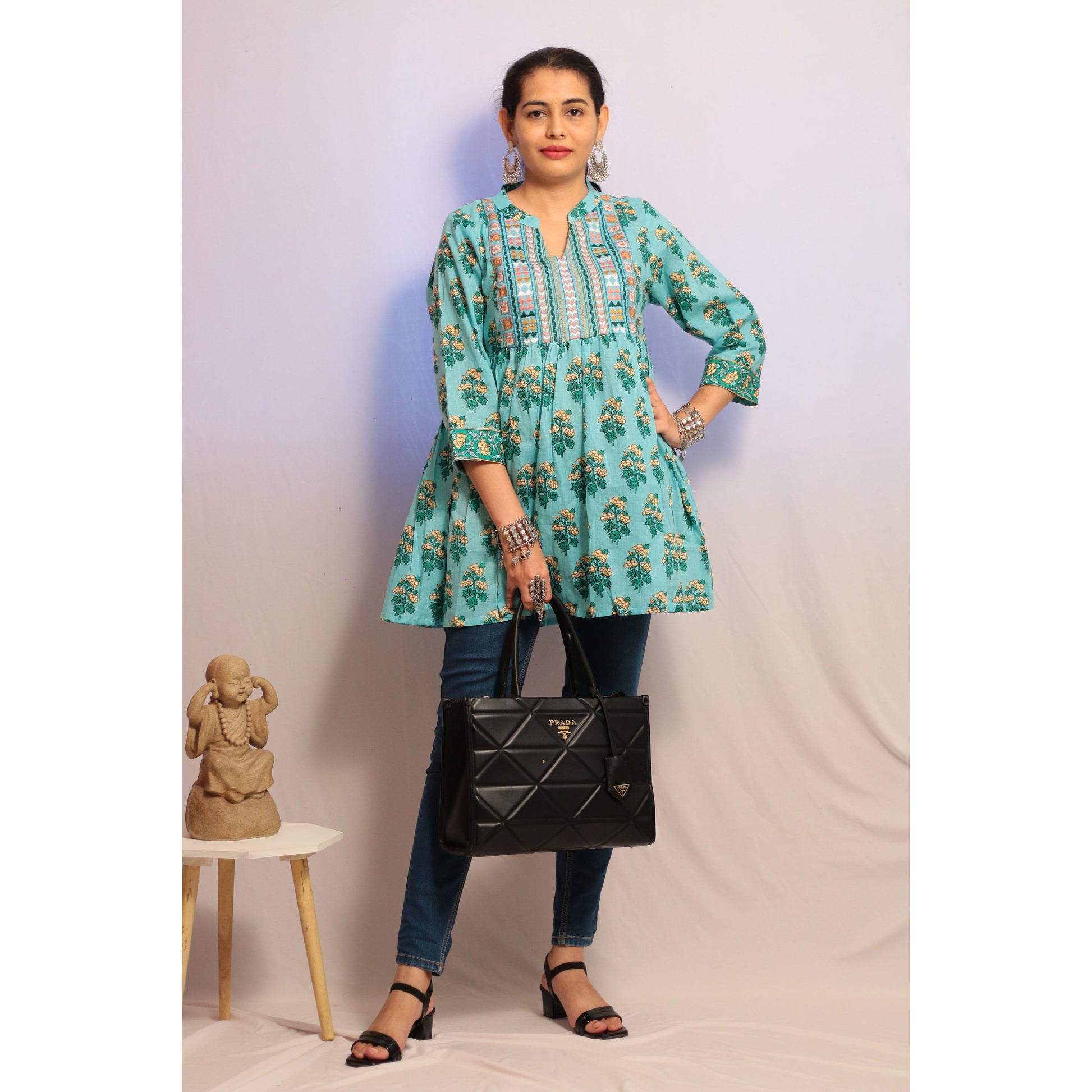 Sky Blue Embroidered Kurti