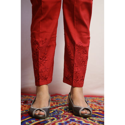 Maroon Embroidered Pant