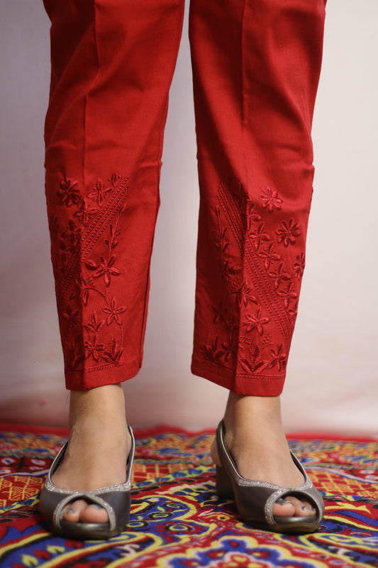 Maroon Embroidered Pant