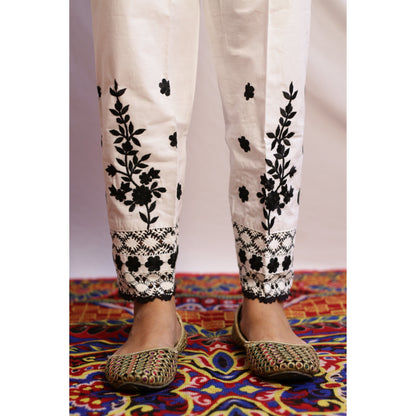 Black and White Embroidered Pant