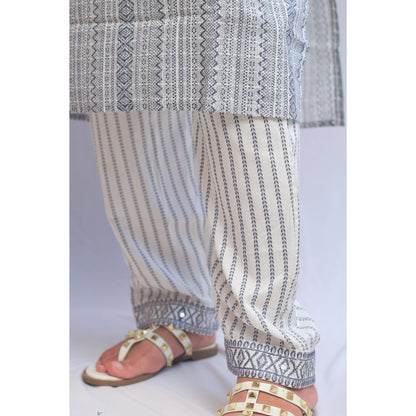 Garati Grey Embroidered Kurti Pant Set