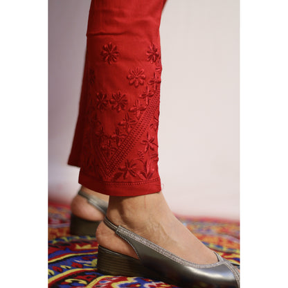 Maroon Embroidered Pant