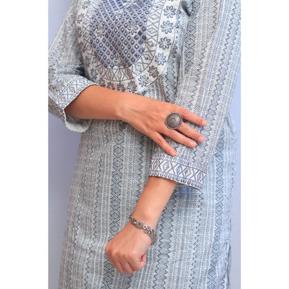 Garati Grey Embroidered Kurti Pant Set
