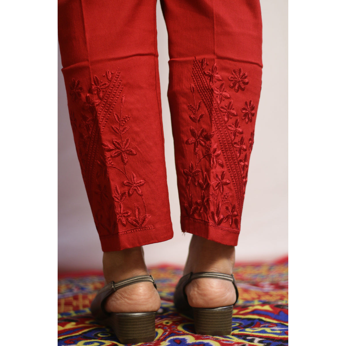 Maroon Embroidered Pant
