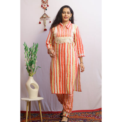Kavya Peach Embroidered Kurti Pant Set