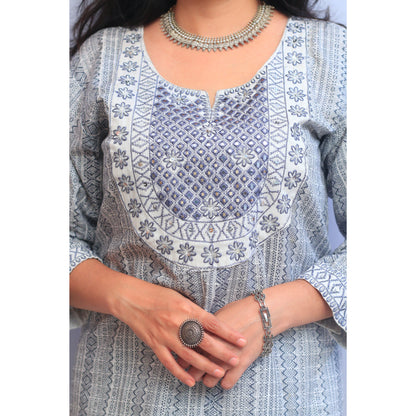 Garati Grey Embroidered Kurti Pant Set