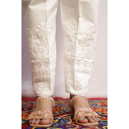 White Lace Embroidered Pant