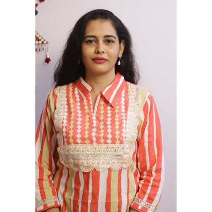 Kavya Peach Embroidered Kurti Pant Set