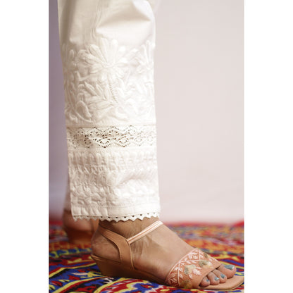 White Lace Embroidered Pant
