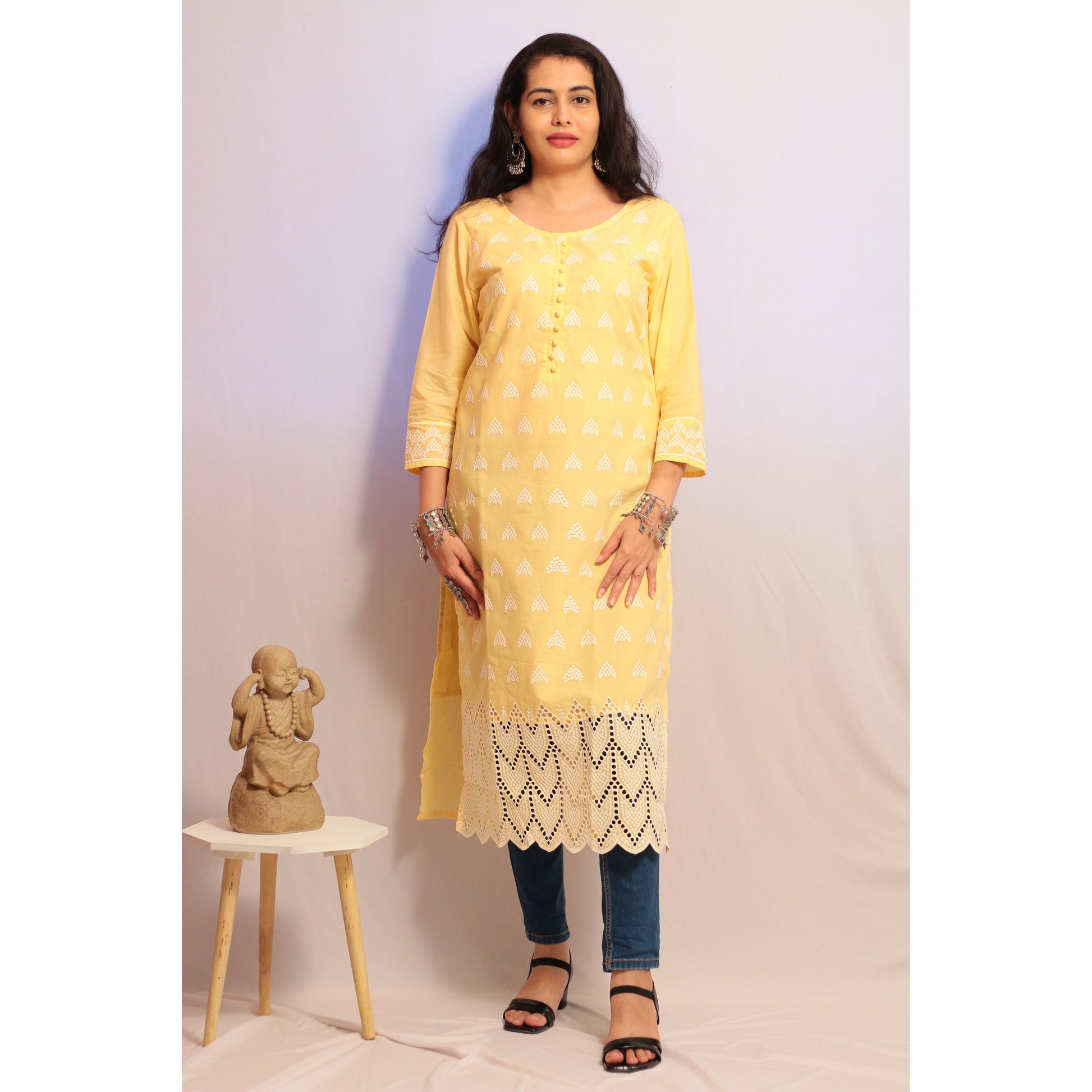 Light Yellow Embroidered Kurti