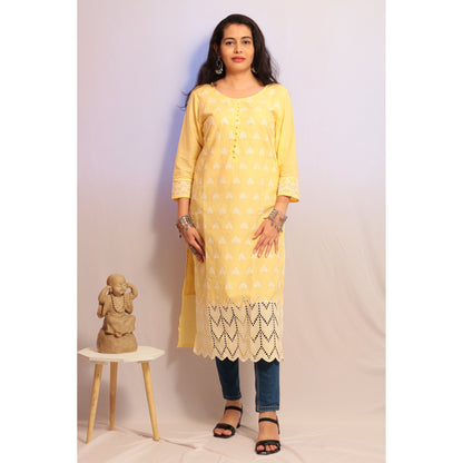 Light Yellow Embroidered Kurti