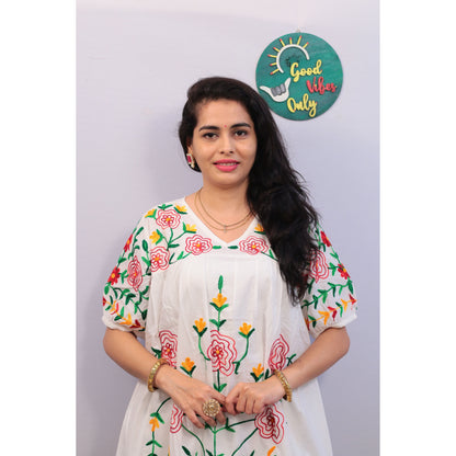 White and Multicolor embroidered Cord set