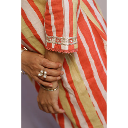 Kavya Peach Embroidered Kurti Pant Set