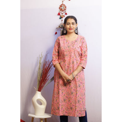 Pink Floral Embroidered Kurti 
