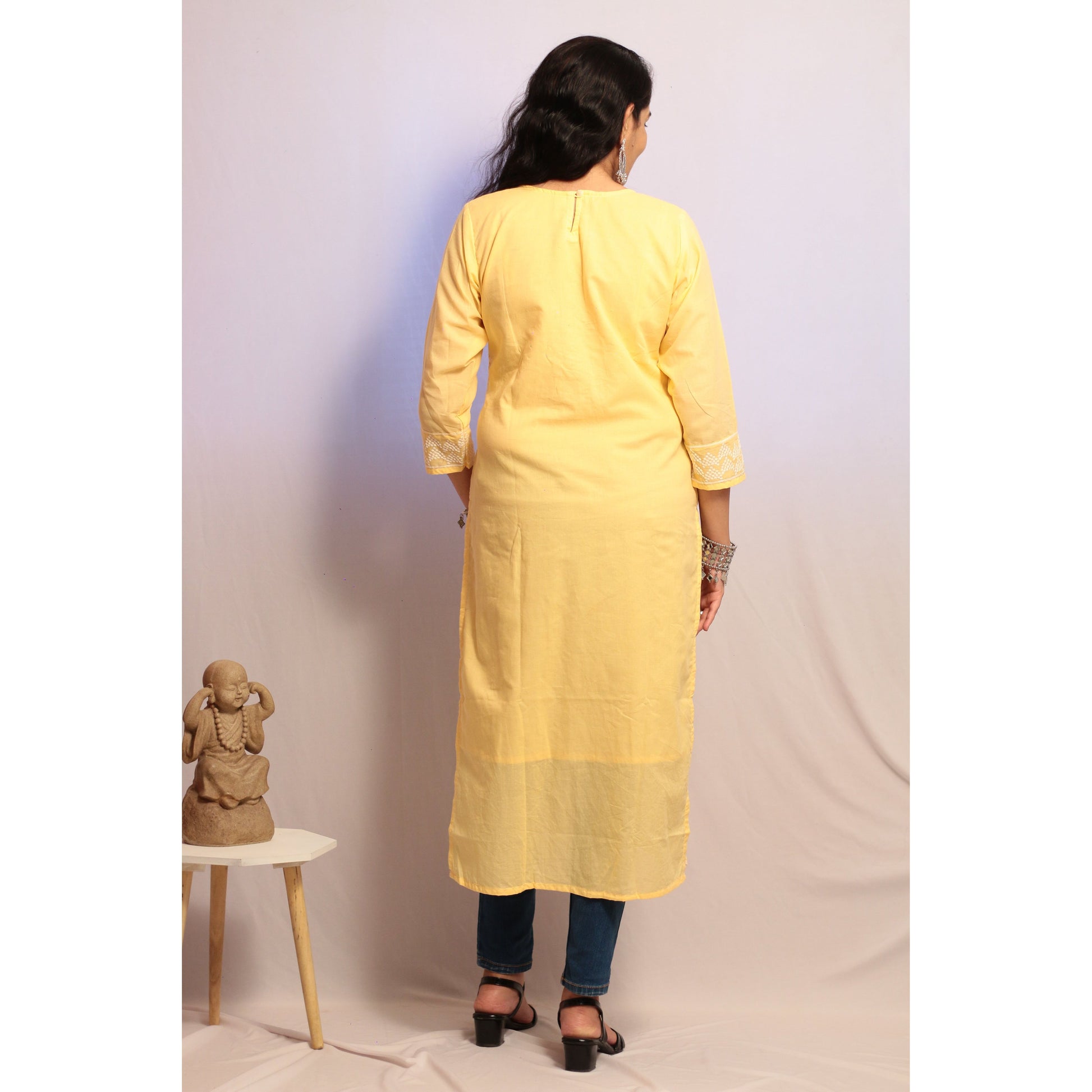 Light Yellow Embroidered Kurti
