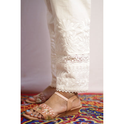 White Lace Embroidered Pant