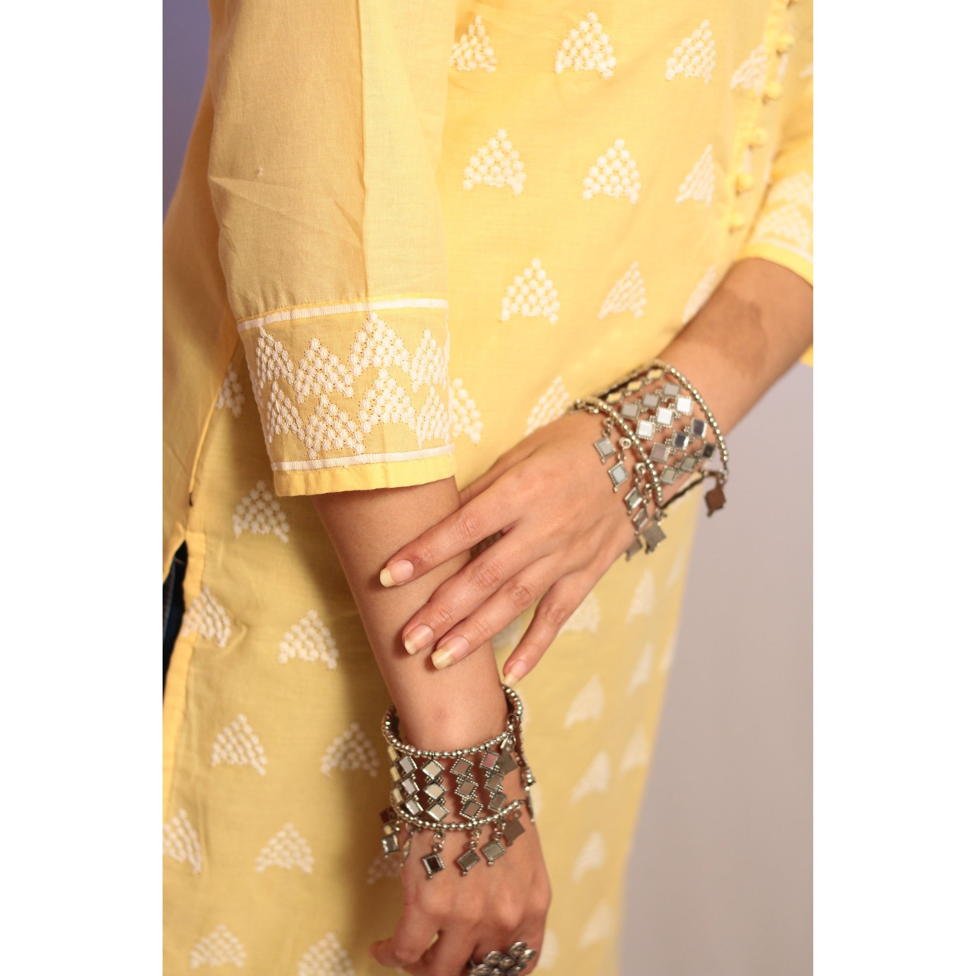 Light Yellow Embroidered Kurti