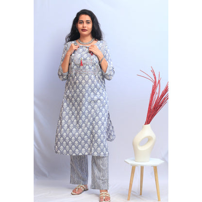 Gamya Grey Embroidered Kurti Pant Set