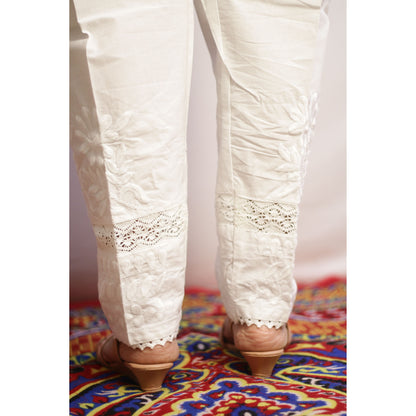 White Lace Embroidered Pant
