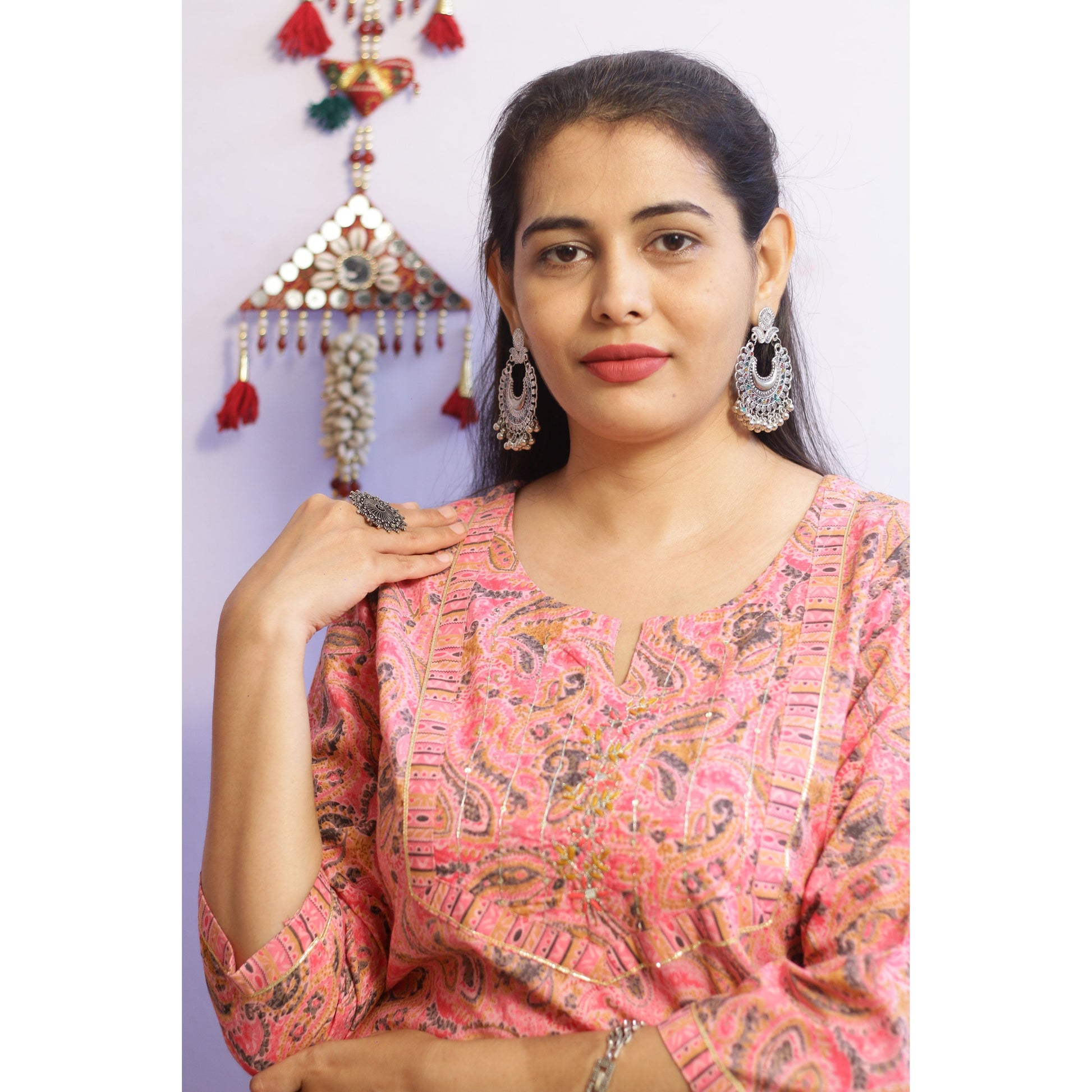 Pink Floral Embroidered Kurti 