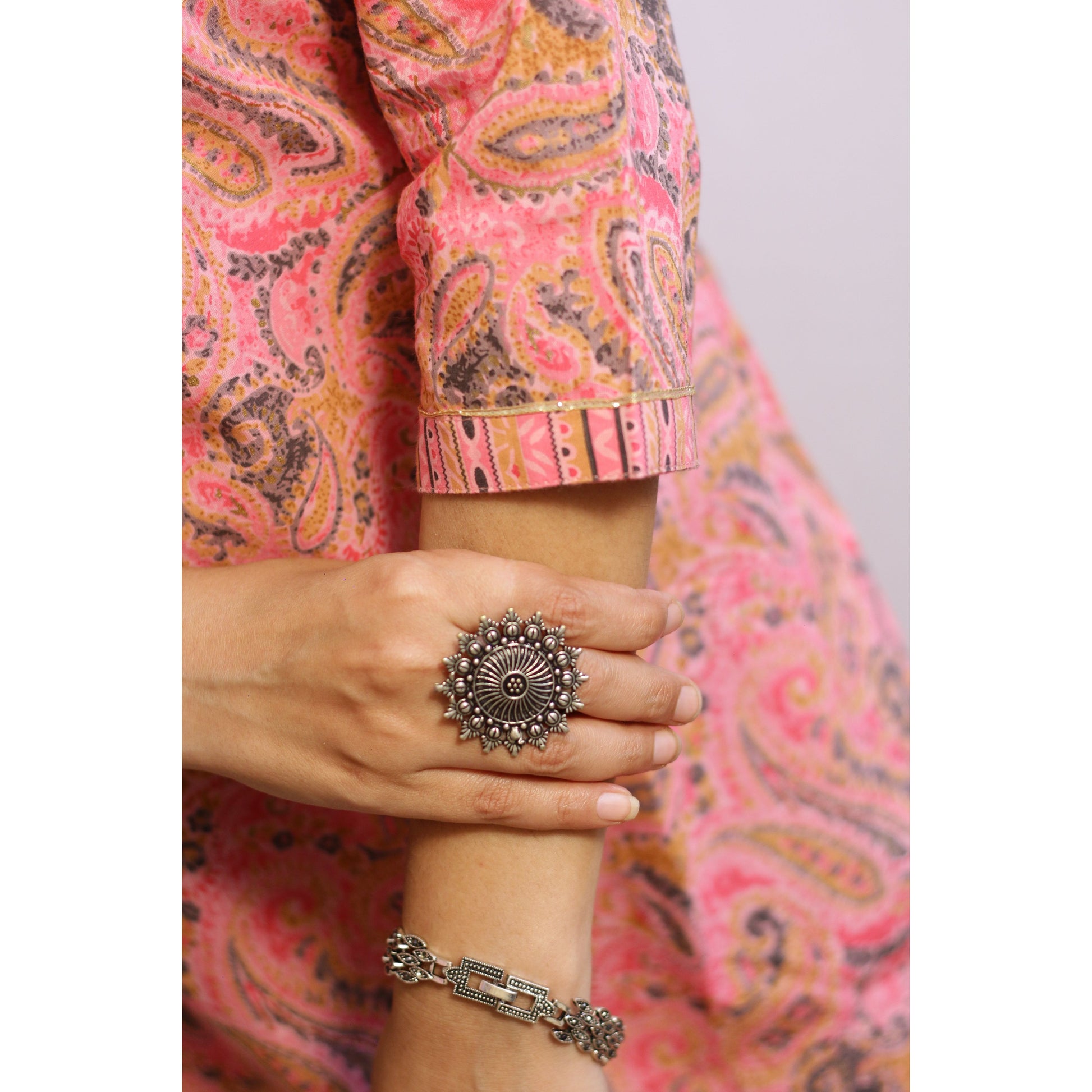 Pink Floral Embroidered Kurti 