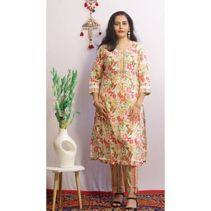 Falak Peach Embroidered Kurti Pant Set