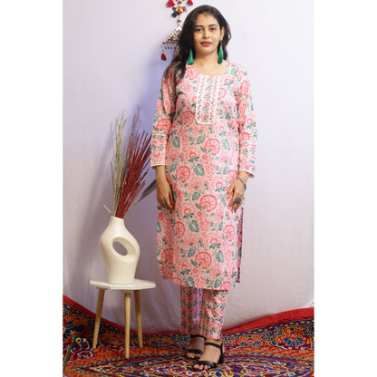 Komal Pink Embroidered Kurti Pant Set