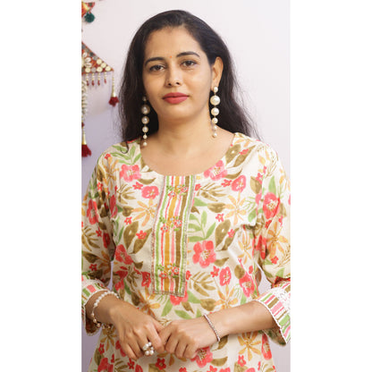 Falak Peach Embroidered Kurti Pant Set
