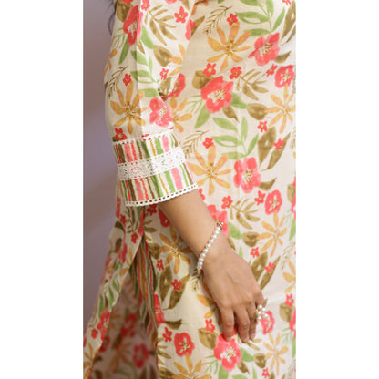Falak Peach Embroidered Kurti Pant Set