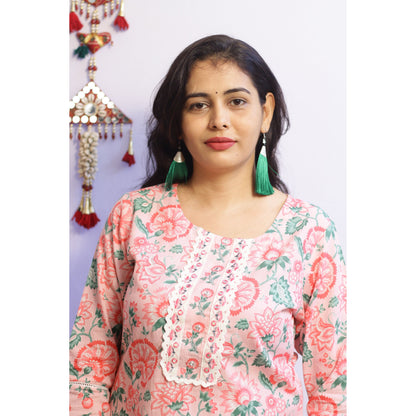 Komal Pink Embroidered Kurti Pant Set