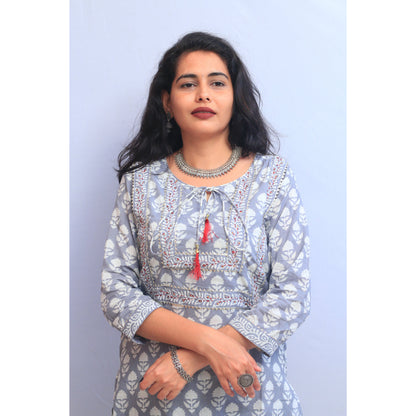 Gamya Grey Embroidered Kurti Pant Set