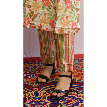 Falak Peach Embroidered Kurti Pant Set