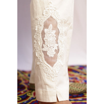 Embroidered and Net Beige Pant