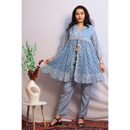 Zooni Sky Blue Embroidered Kurti Pant Set