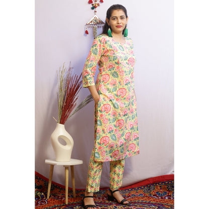 Chavi Yellow Embroidered Kurti Pant Set