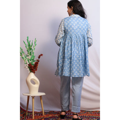 Zooni Sky Blue Embroidered Kurti Pant Set