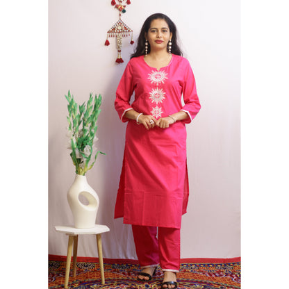 Ila Pink Embroidered Kurti Pant Set