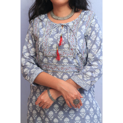 Gamya Grey Embroidered Kurti Pant Set