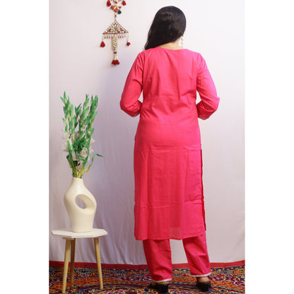 Ila Pink Embroidered Kurti Pant Set