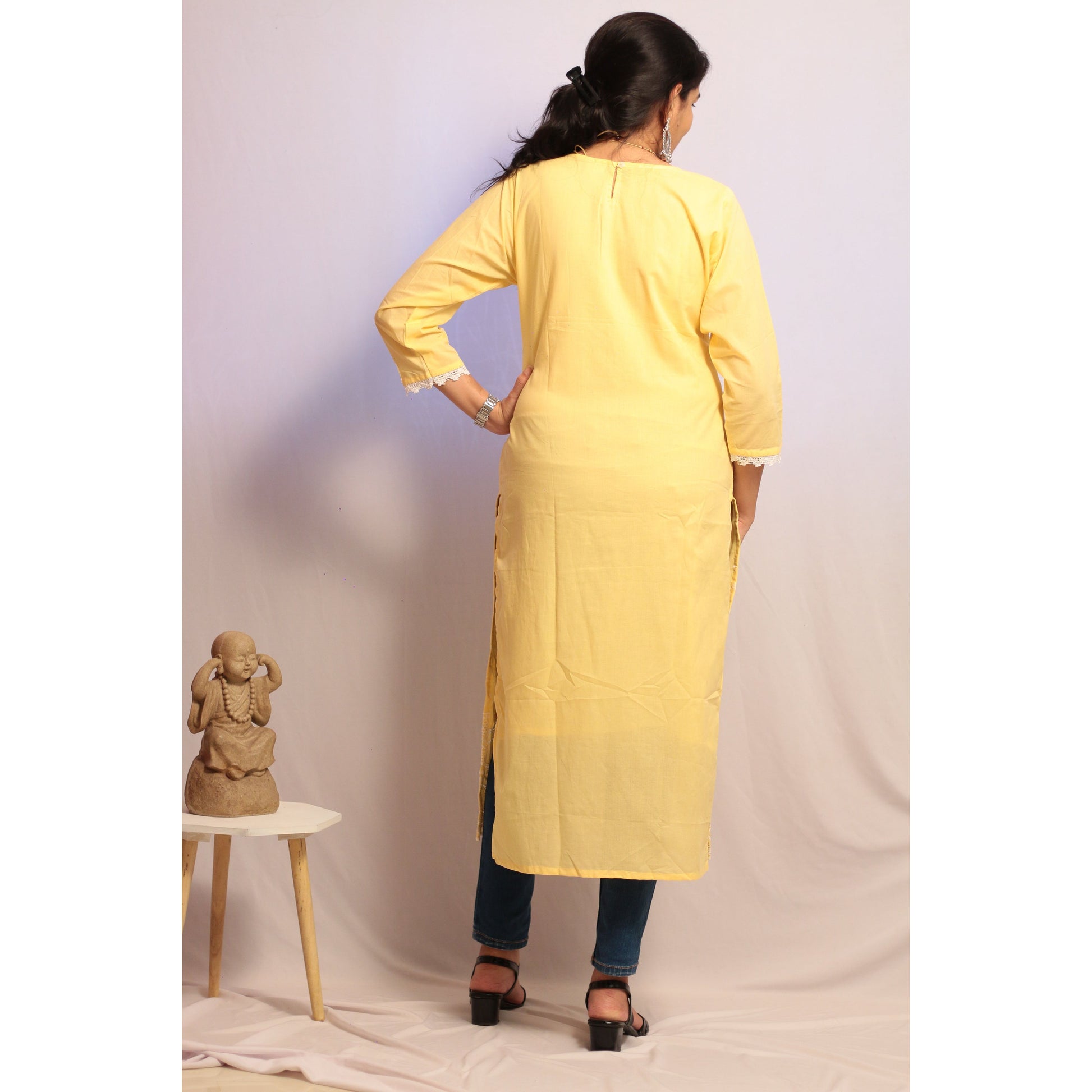 Light Yellow Embroidered Kurti