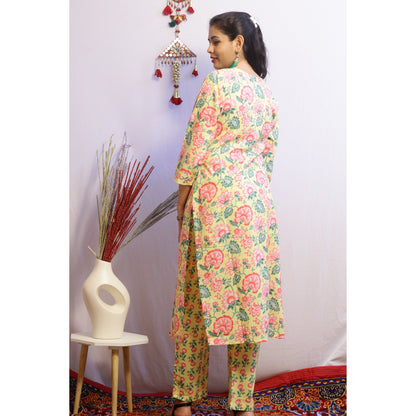 Chavi Yellow Embroidered Kurti Pant Set