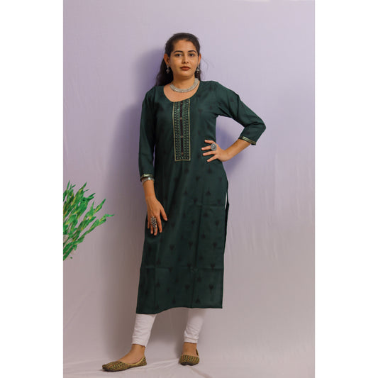Bottle Green Embroidered Kurti