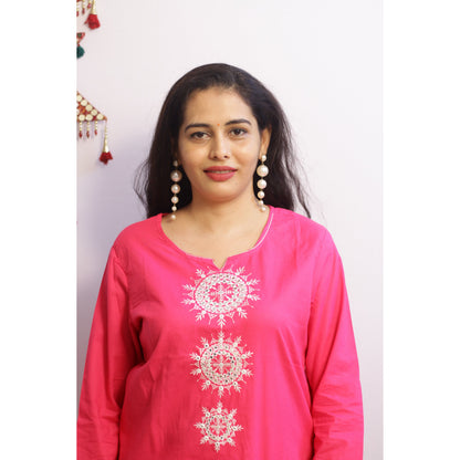 Ila Pink Embroidered Kurti Pant Set