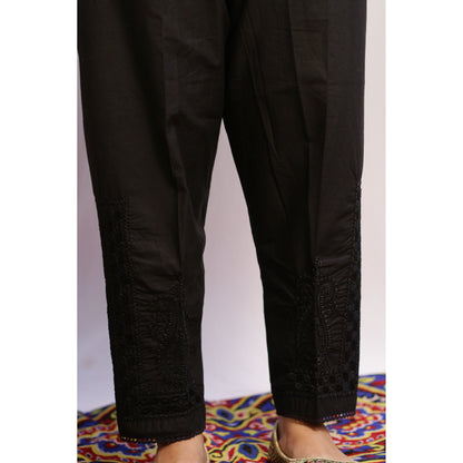 Black Chikan and Lace Pant