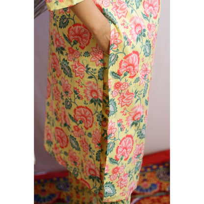 Chavi Yellow Embroidered Kurti Pant Set