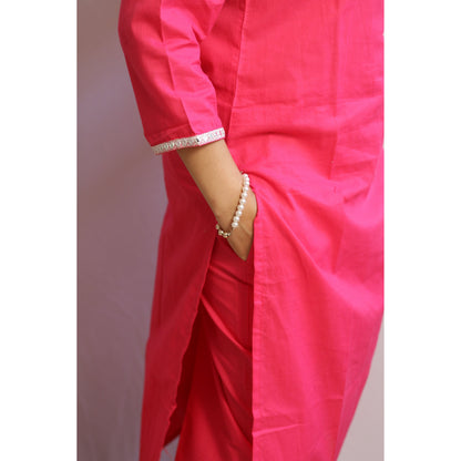 Ila Pink Embroidered Kurti Pant Set