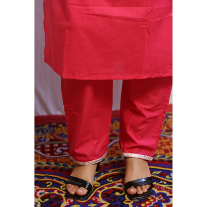 Ila Pink Embroidered Kurti Pant Set